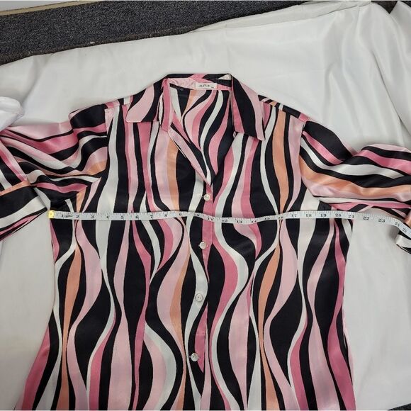 Y2K shirt pink psychedelic button up retro top M - Picture 6 of 7